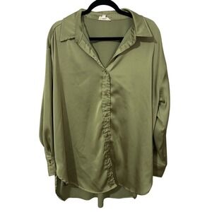 Entro Green Relaxed Satiny Long Sleeve‎ Button Down